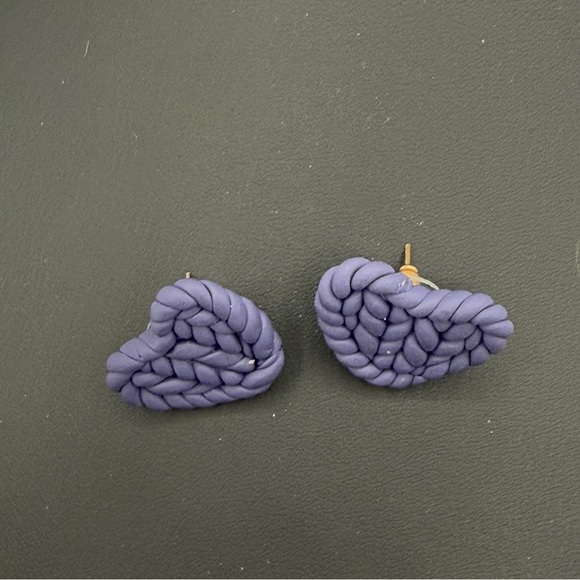 Purple Heart-Shaped Polymer Clay Earrings - Picture 4 of 8